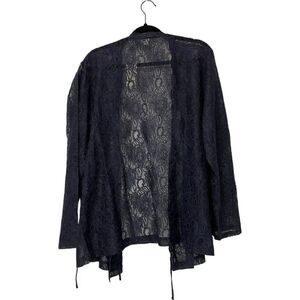 Chicos Womens Wrap Blouse Top sz 3 XL Black Midnight Blue Floral Lace Rasha NWT